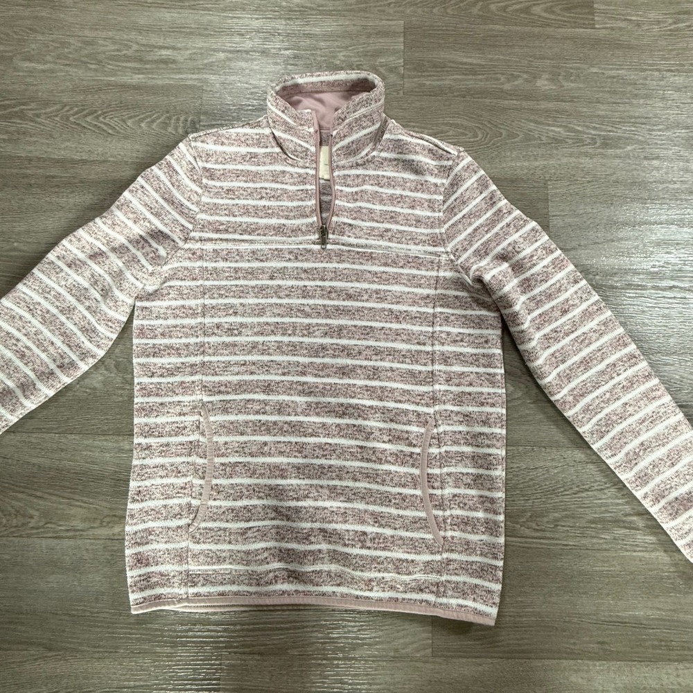 Thread & Supply Womens Mauve White Striped Quarter Zip Fleece Pullover JKX5961 S